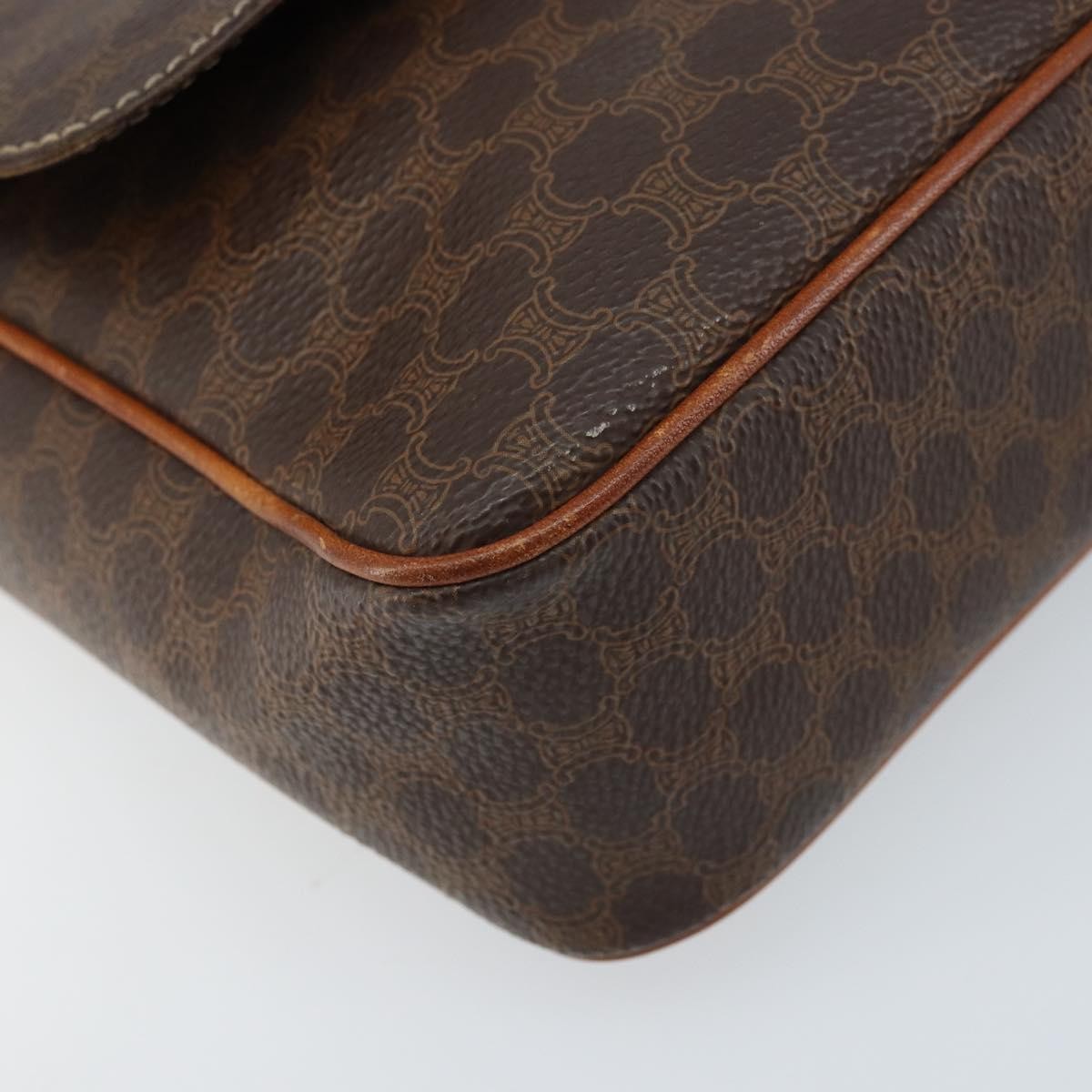 Celine Vintage Macadam Circle Logo Shoulder Bag Canvas and Leather, BROWN, CANVAS, Shoulder bag