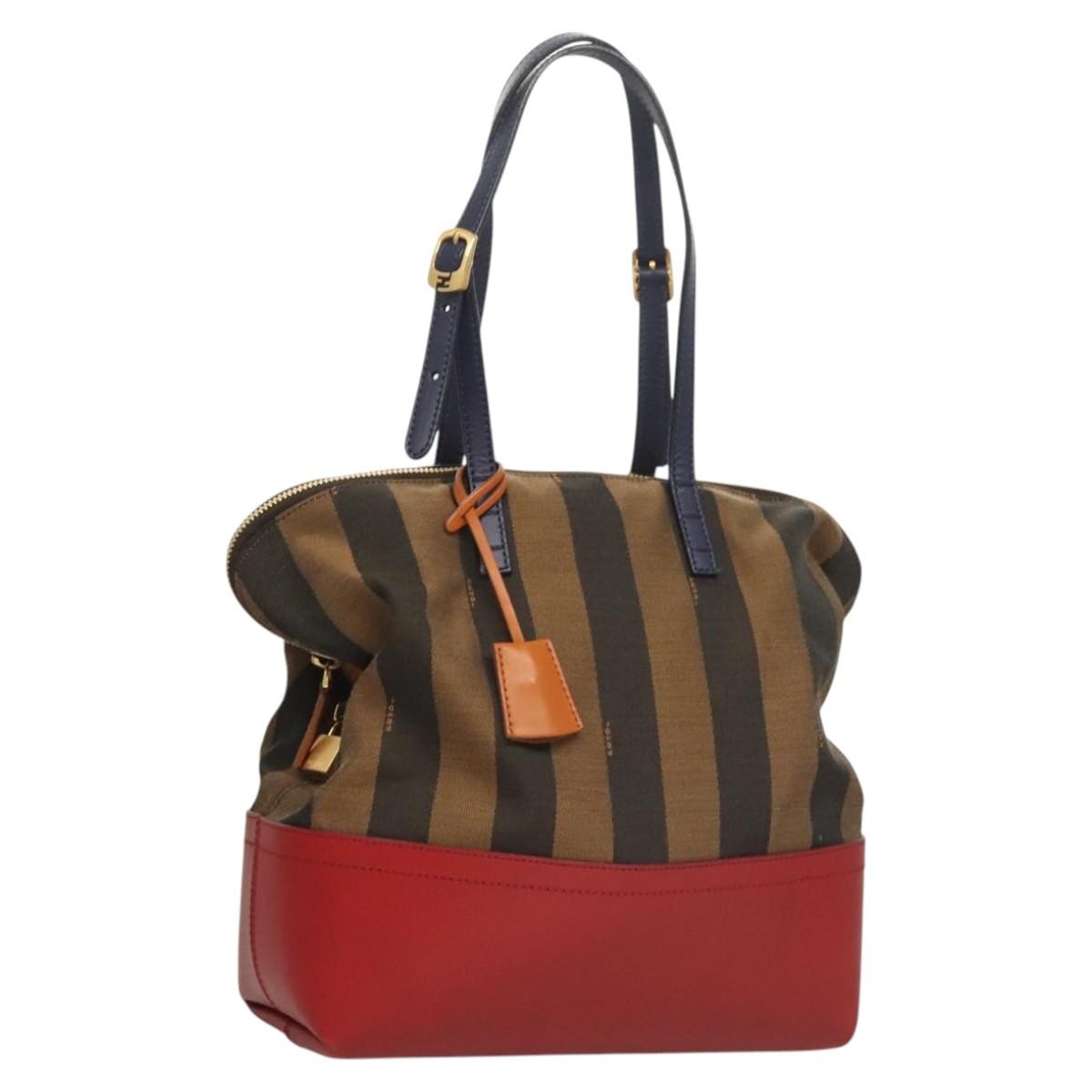 Fendi Pequin 2Bag Canvas and Leather, BROWN, CANVAS, Shoulder bag