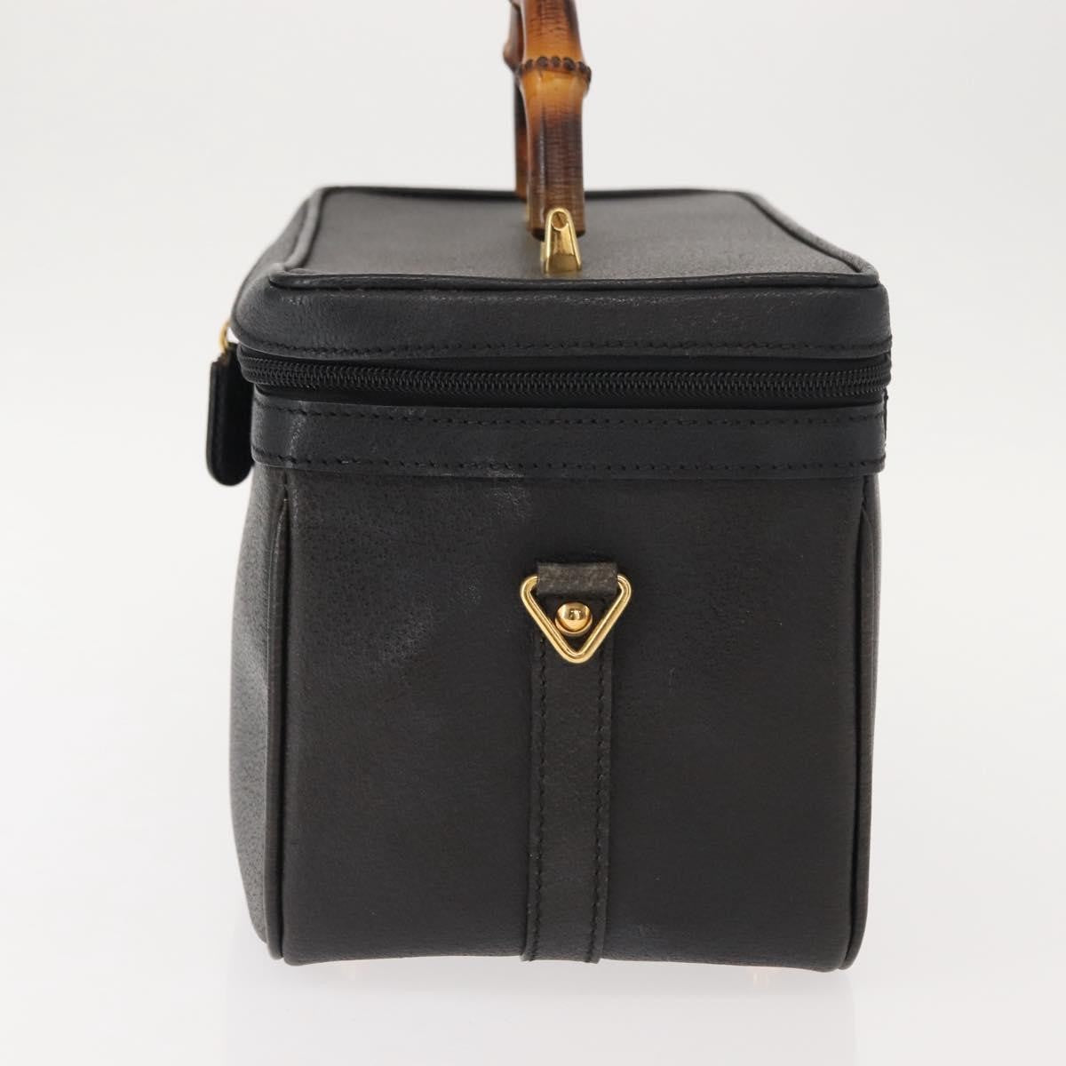 Gucci Vintage Bamboo Vanity Case Leather, NAVY, LEATHER, Handbag