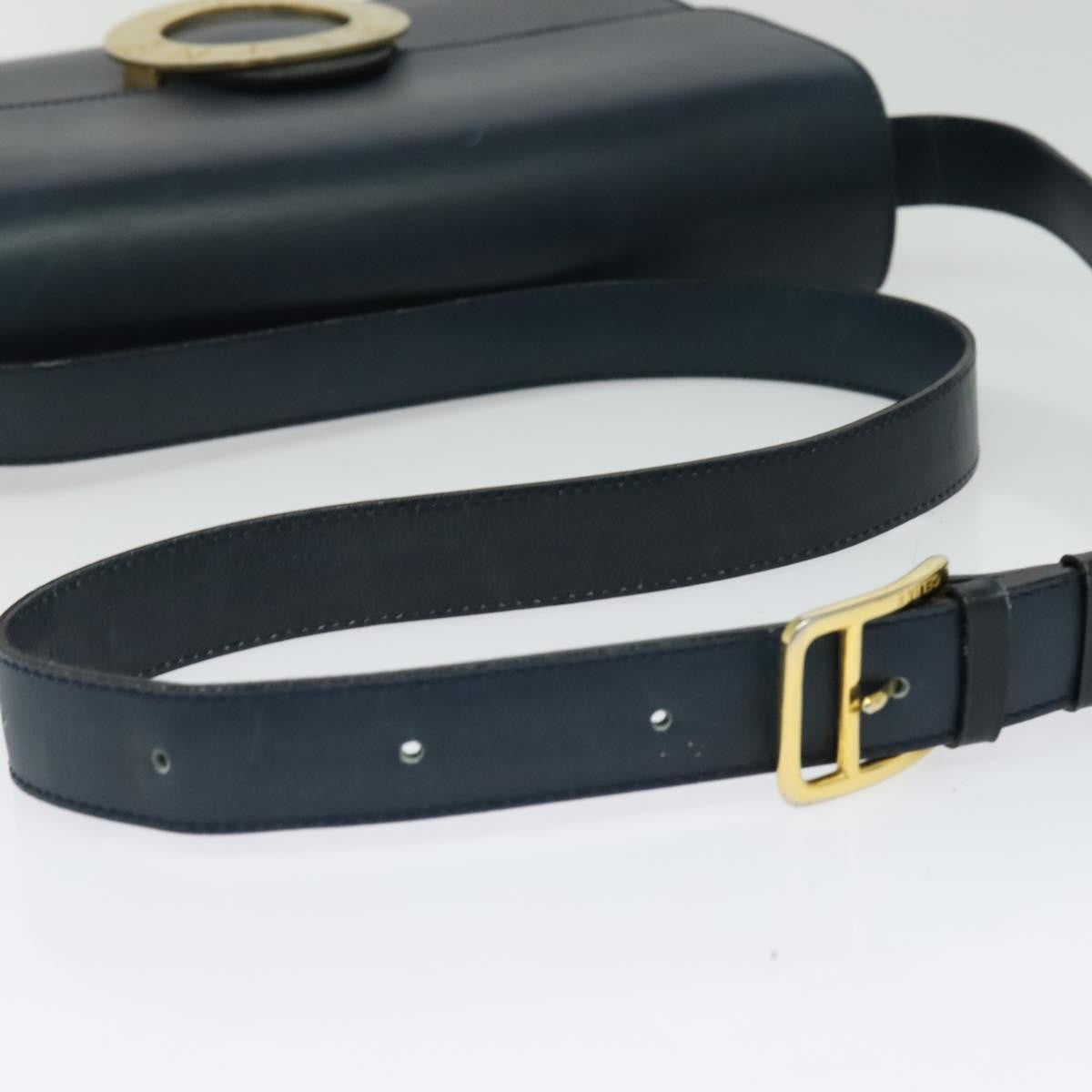 Celine Circle logo Leather, NAVY, LEATHER, Shoulder bag