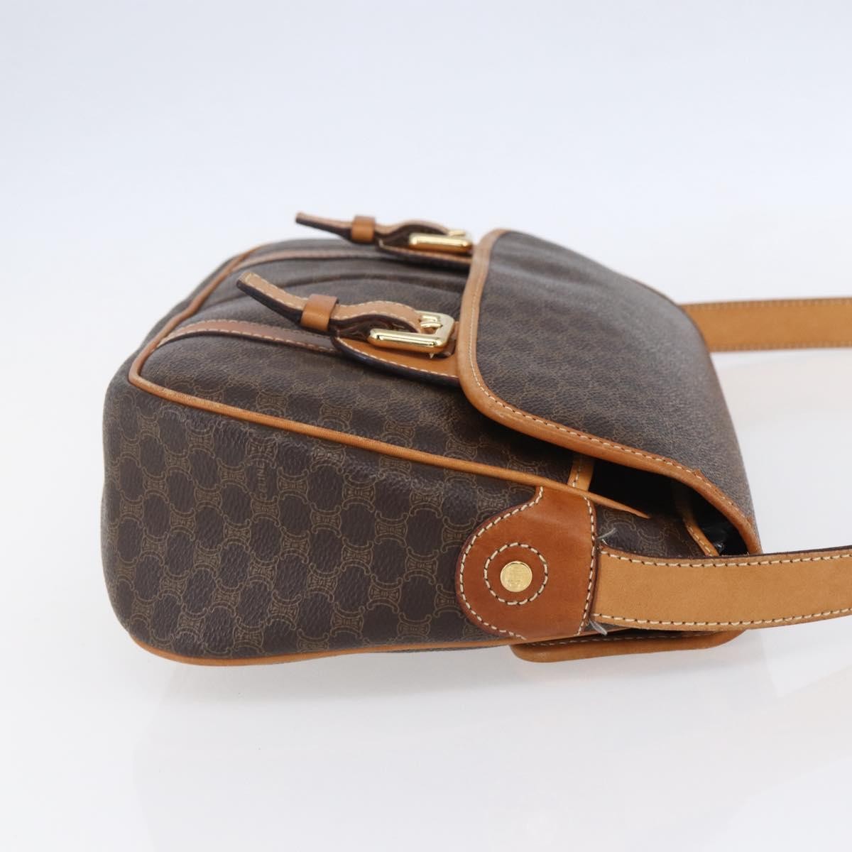 Celine Vintage Macadam Shoulder Bag Canvas and Leather, BROWN, CANVAS, Shoulder bag