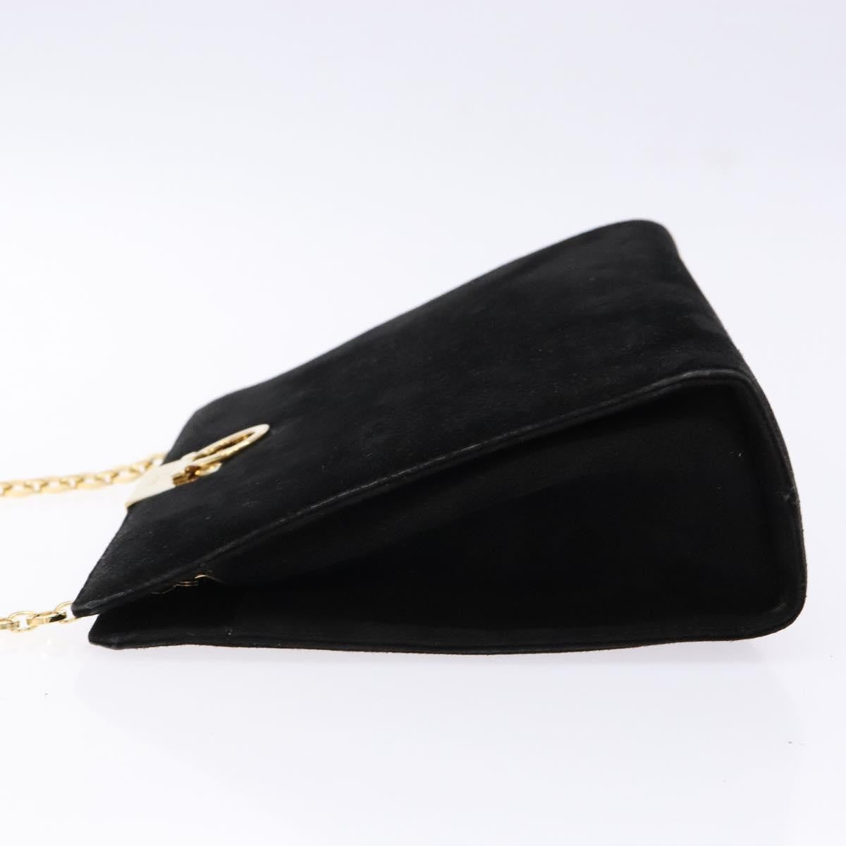 Salvatore Ferragamo Gancini Chain Shoulder Bag Suede, BLACK, SUEDE, Shoulder bag