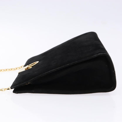 Salvatore Ferragamo Gancini Chain Shoulder Bag Suede, BLACK, SUEDE, Shoulder bag