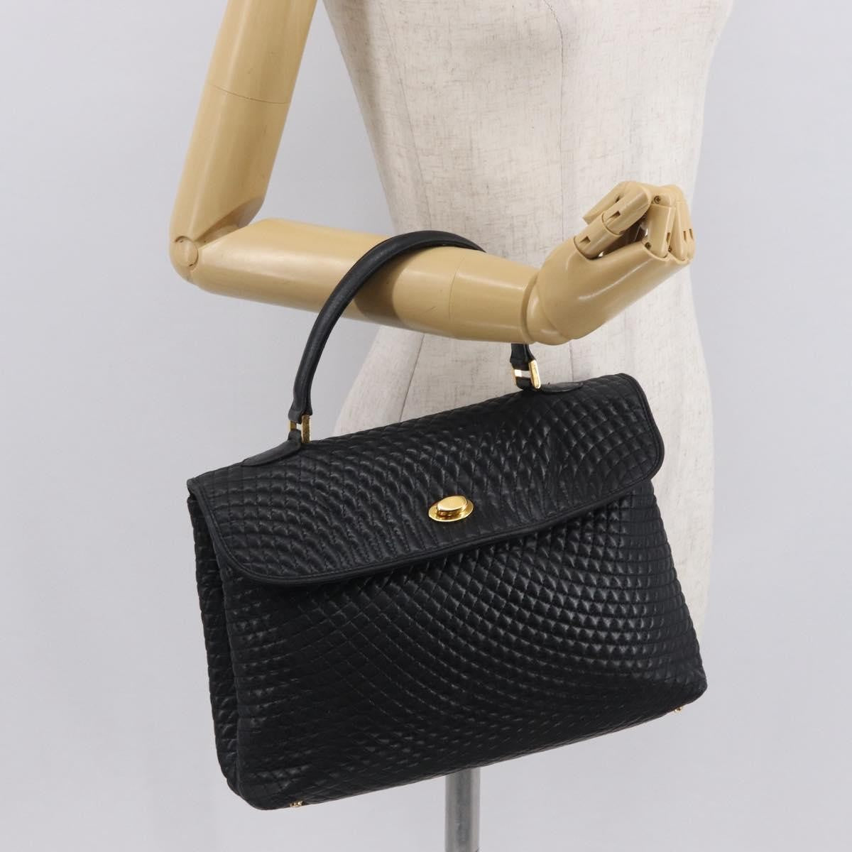 Bally Vintage Handbag Quilted Leather, BLACK, LEATHER, Handbag