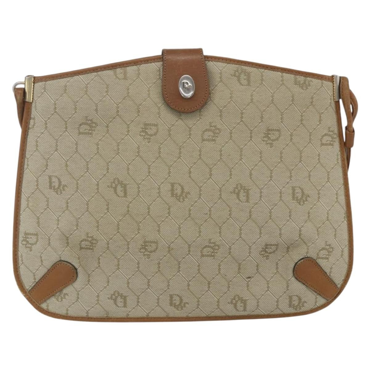 Christian Dior Vintage Honeycomb Shoulder Bag Canvas and Leather, BEIGE, CANVAS, Shoulder bag
