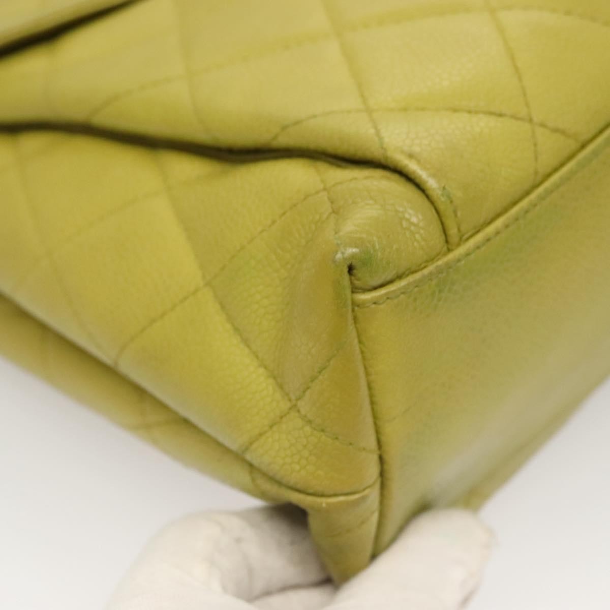 Chanel Vintage Front Pocket Shoulder Bag Quilted Caviar, GREEN, LEATHER, Shoulder bag