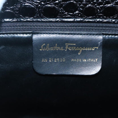 Salvatore Ferragamo Vintage Vara Bow Tote Lizard Embossed Leather, BLACK, LEATHER, Tote bag