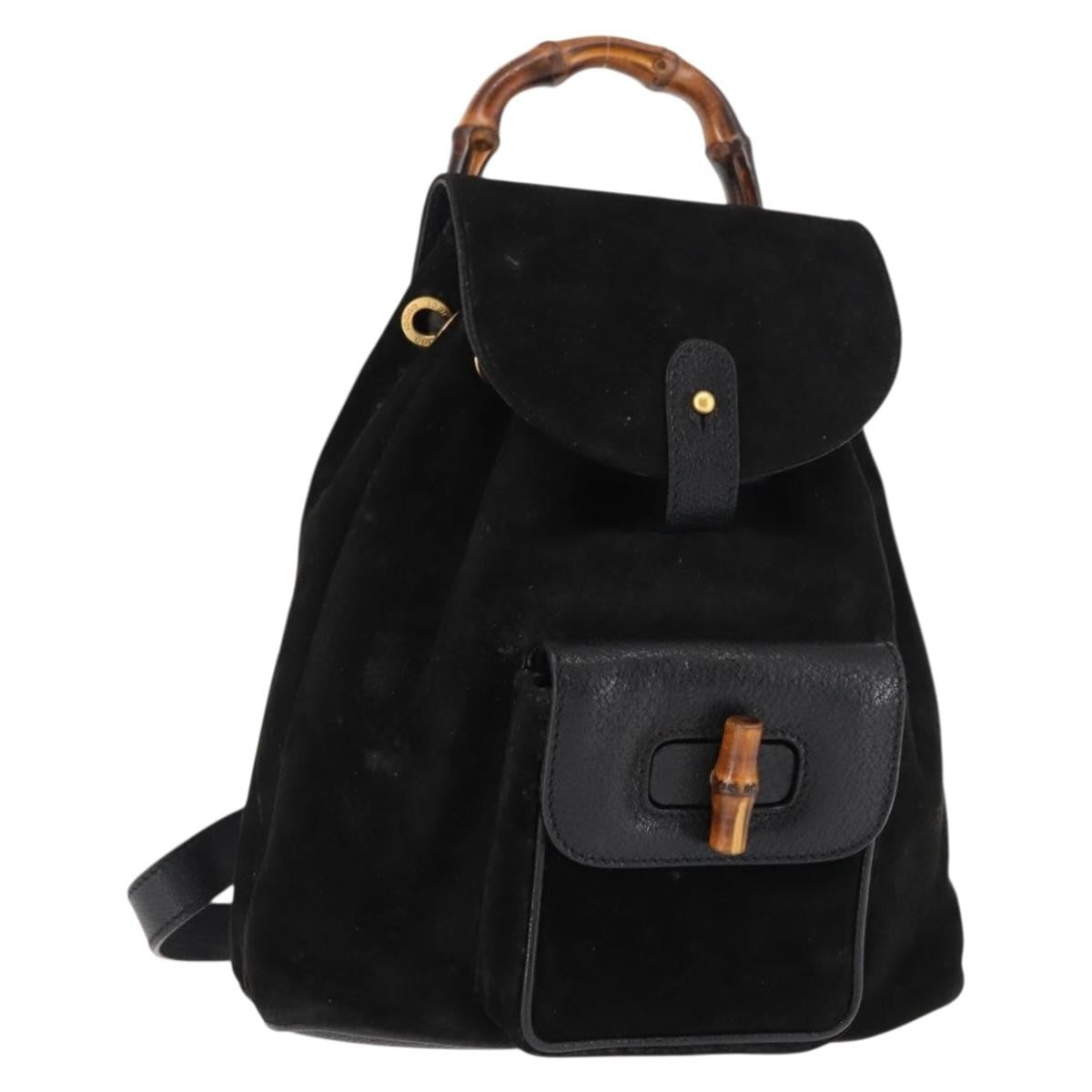 Gucci Vintage Bamboo Backpack Suede, BLACK, SUEDE, Backpack
