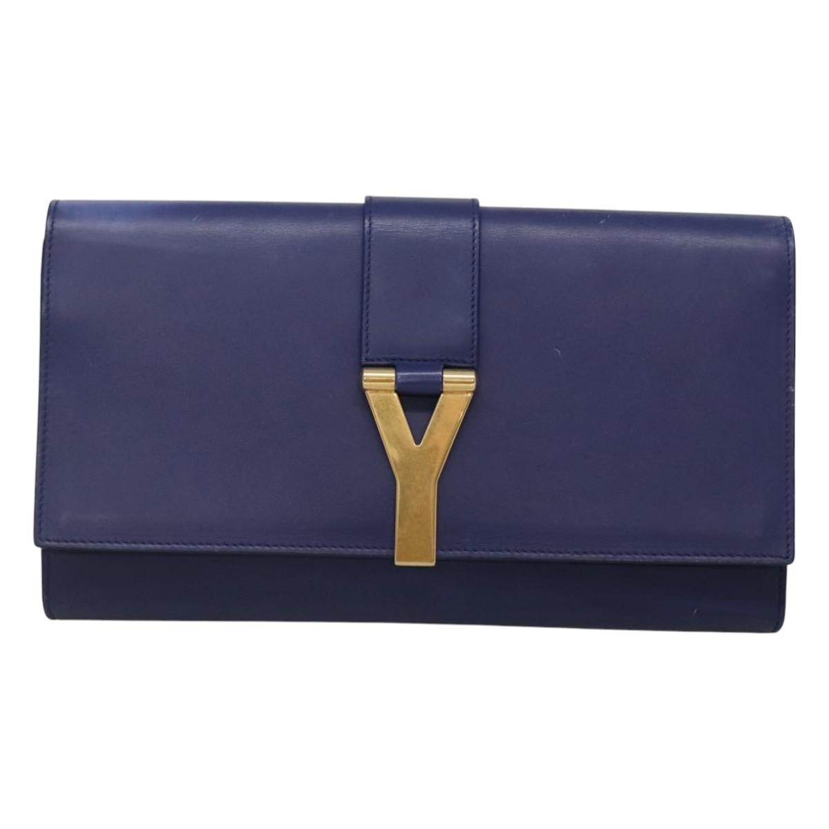 Saint Laurent Chyc Clutch Leather, BLUE, LEATHER, Clutche & pouche