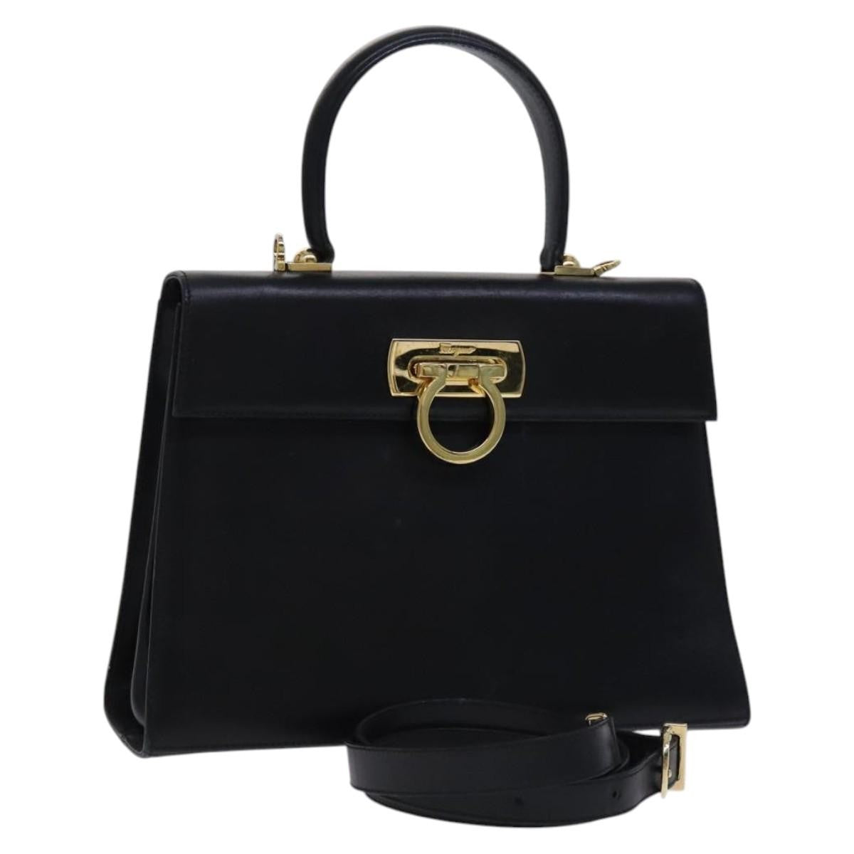 Salvatore Ferragamo Gancini Convertible Top Handle Bag Leather, BLACK, LEATHER, Handbag
