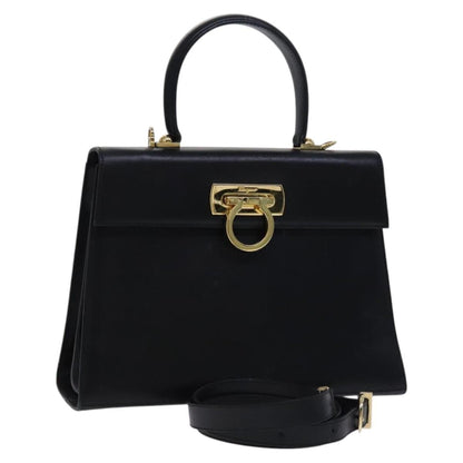 Salvatore Ferragamo Gancini Convertible Top Handle Bag Leather, BLACK, LEATHER, Handbag