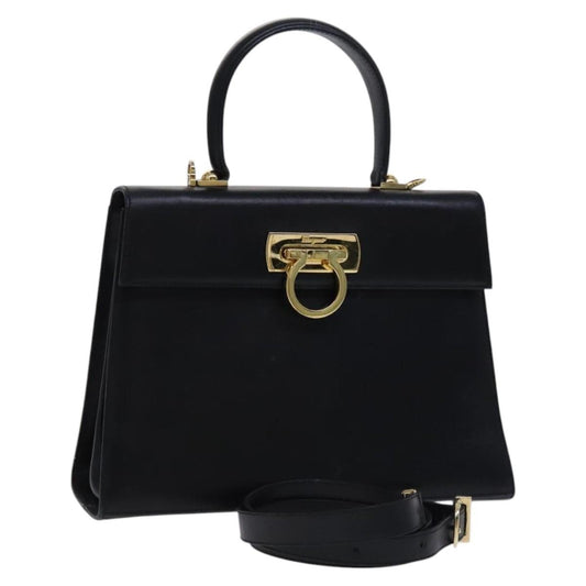 Salvatore Ferragamo Gancini Convertible Top Handle Bag Leather, BLACK, LEATHER, Handbag