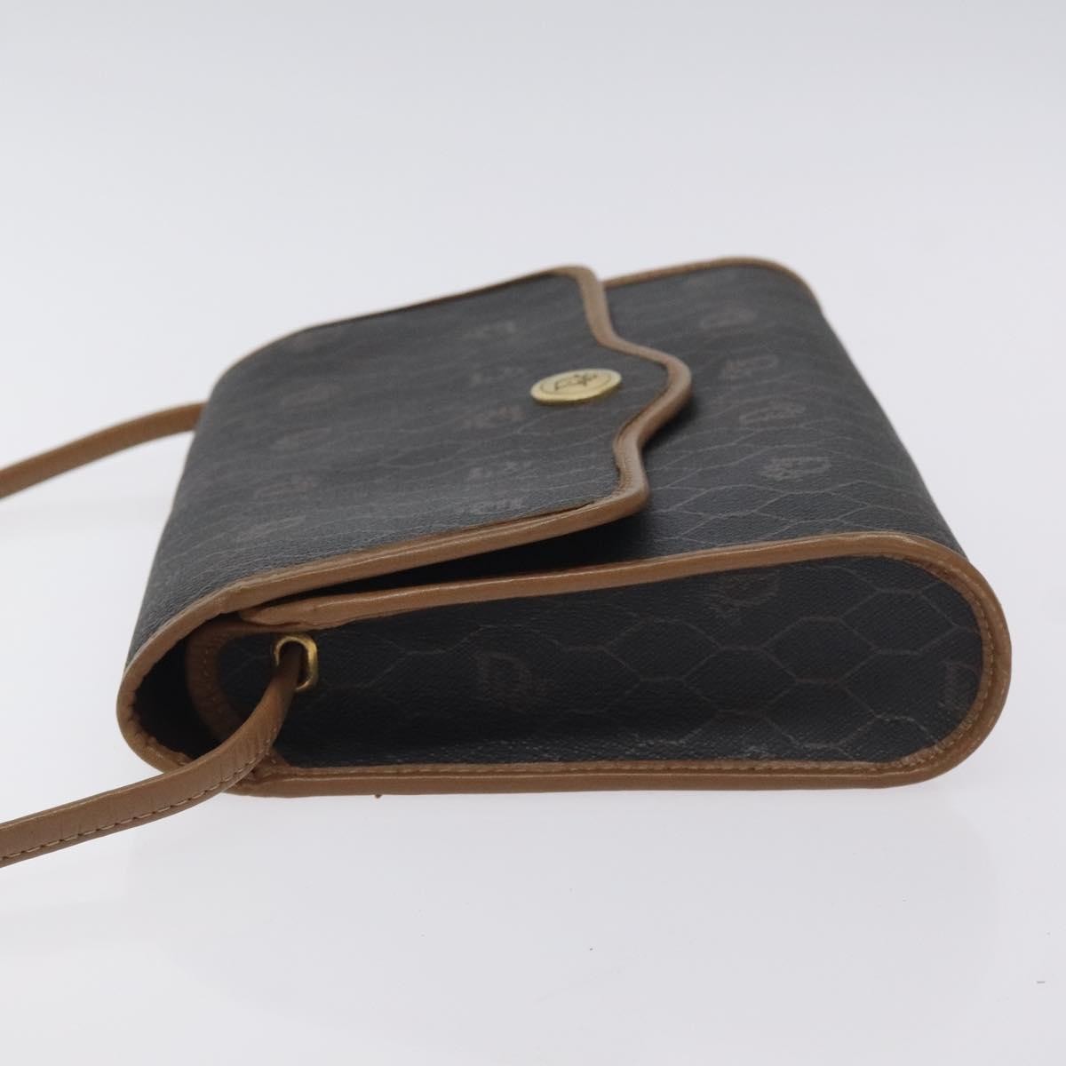 Christian Dior Vintage Honeycomb Flap Crossbody Bag Coated Canvas, BLACK, CANVAS, Crossbody bag