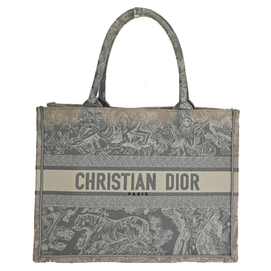 Christian Dior Book Tote Embroidered Canvas, Gray, Canvas, Tote Bag