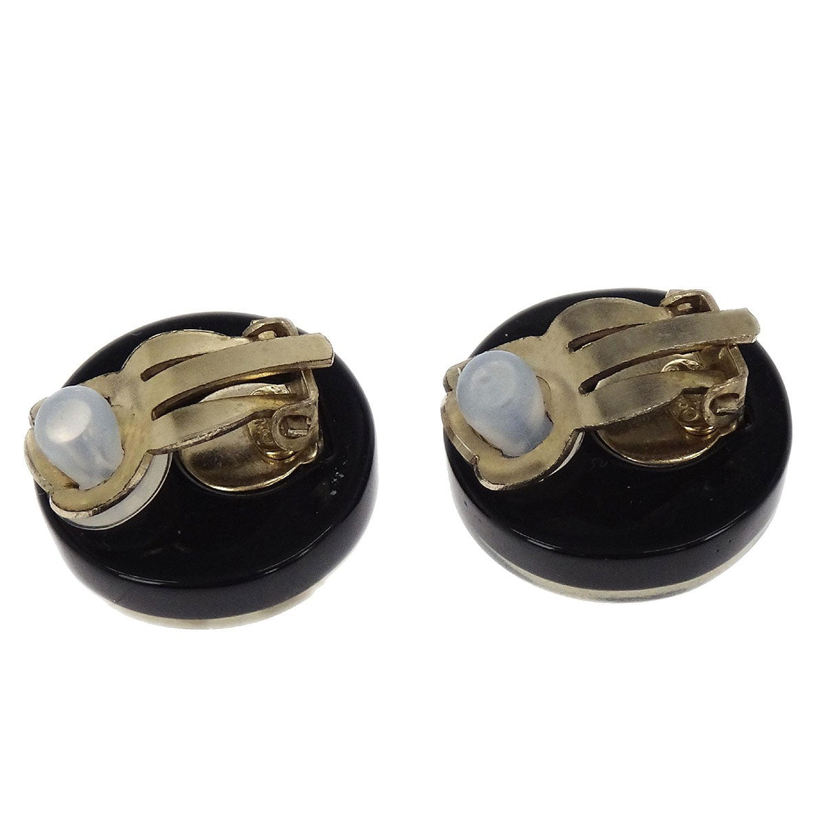 Chanel Vintage CC Round Button Clip-On Earrings Metal, Black, Plastic, Earrings