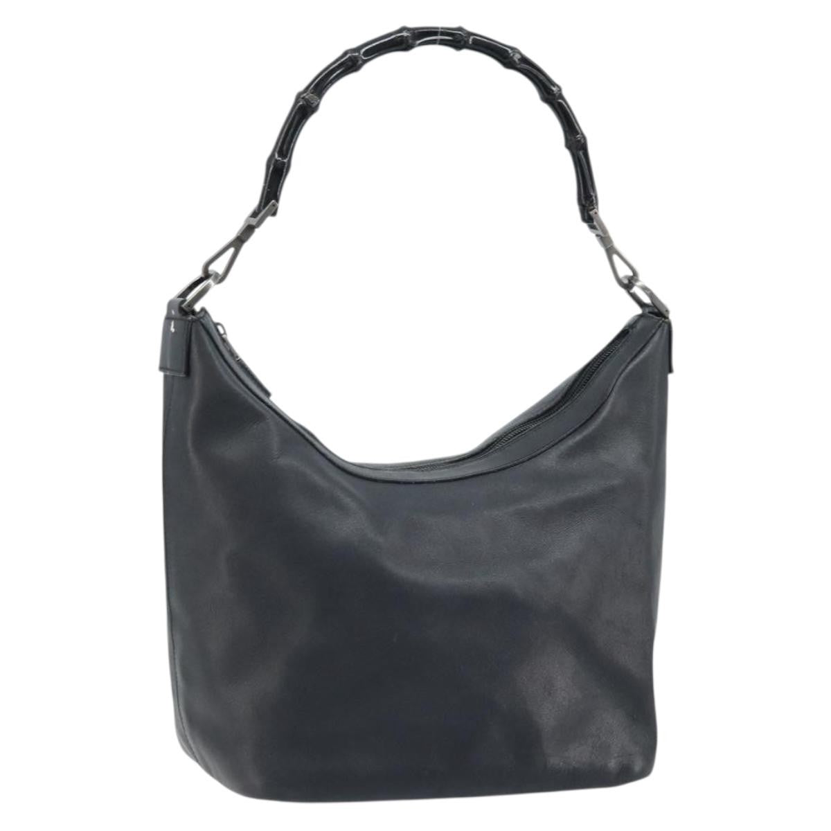 Gucci Vintage Bamboo Hobo Leather, BLACK, LEATHER, Handbag