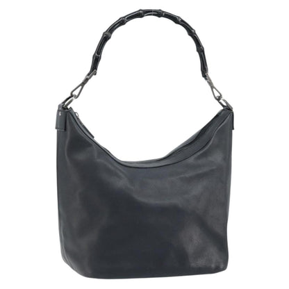 Gucci Vintage Bamboo Hobo Leather, BLACK, LEATHER, Handbag