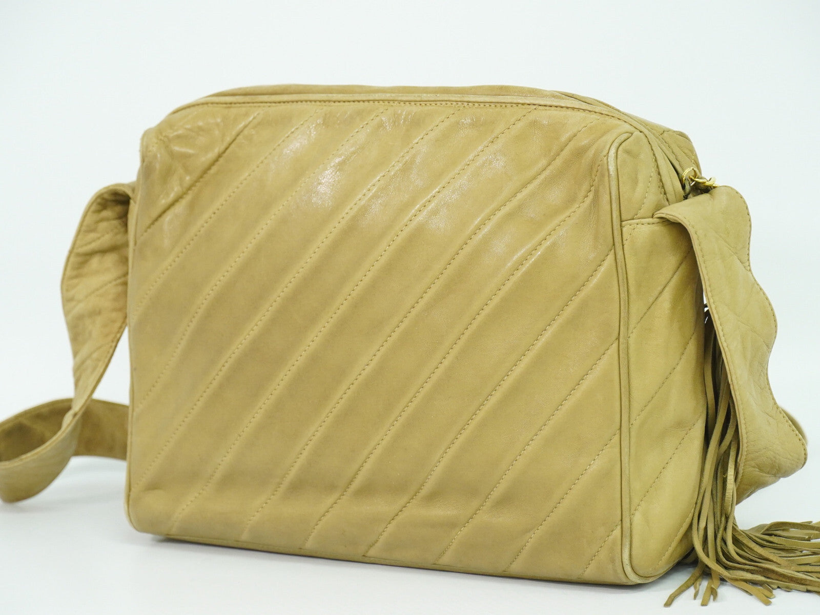 Chanel Vintage Diamond CC Camera Bag Quilted Leather, BEIGE, LEATHER, Crossbody bag