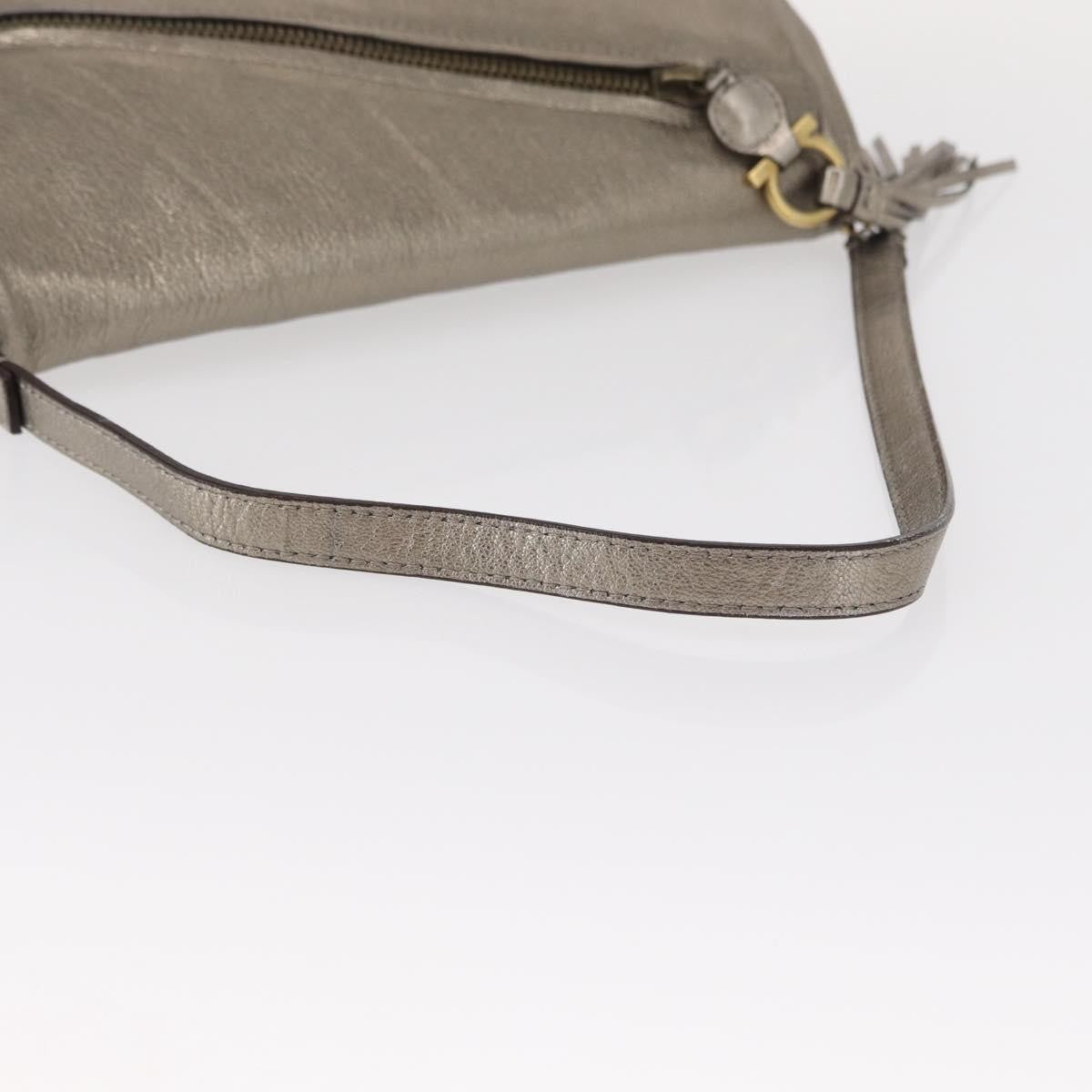 Salvatore Ferragamo Gancini Shoulder Bag Leather, SILVER, LEATHER, Shoulder bag