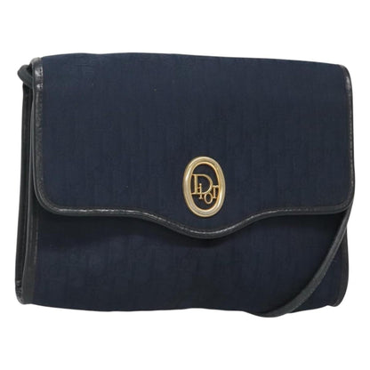 Christian Dior Vintage Trotter Flap Shoulder Bag Canvas, NAVY, CANVAS, Shoulder bag