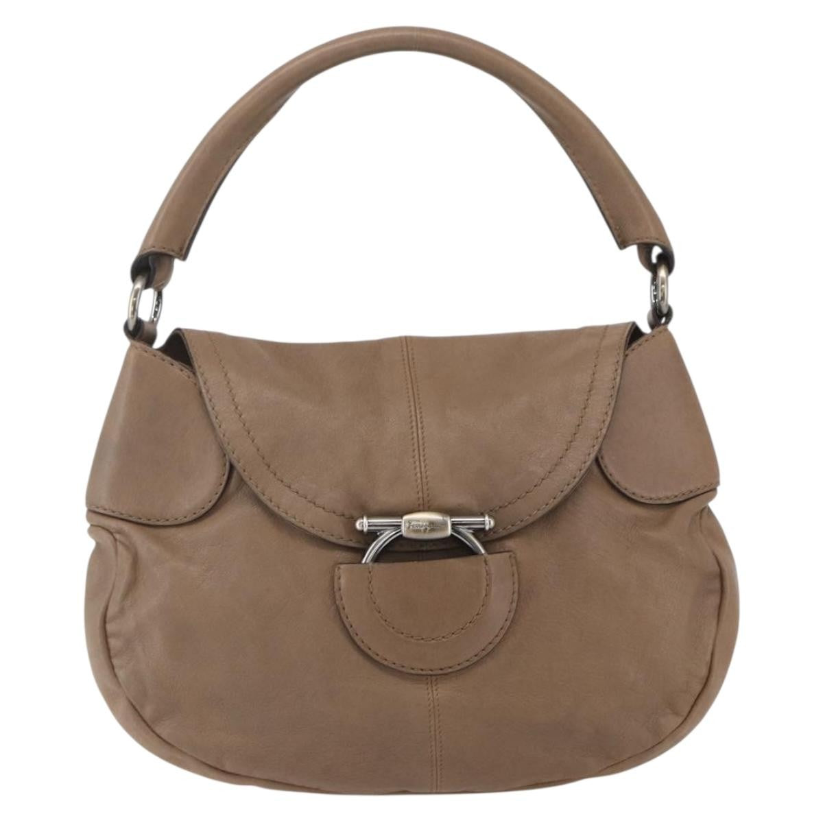 Salvatore Ferragamo Gancini Shoulder Bag Leather, BEIGE, LEATHER, Shoulder bag