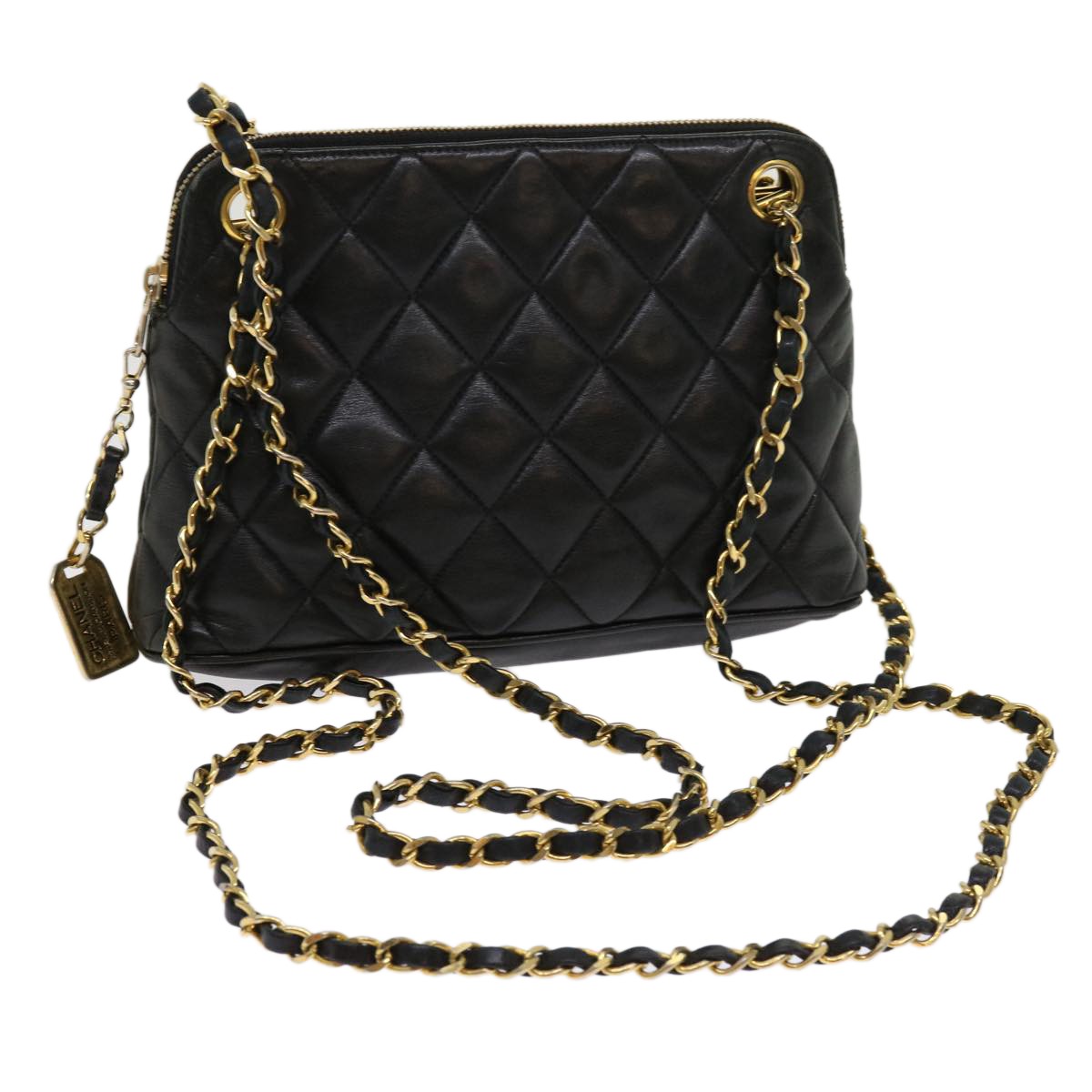 Chanel Chain Shoulder Bag Matelasse, BLACK, LEATHER, Shoulder bag