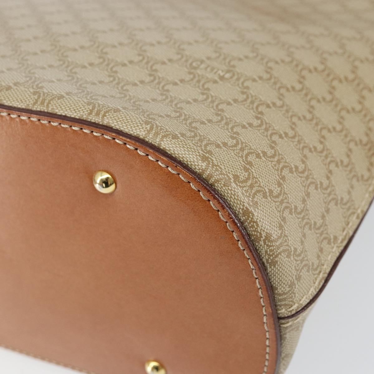 Celine Vintage Macadam Handbag Canvas and Leather, BEIGE, CANVAS, Handbag