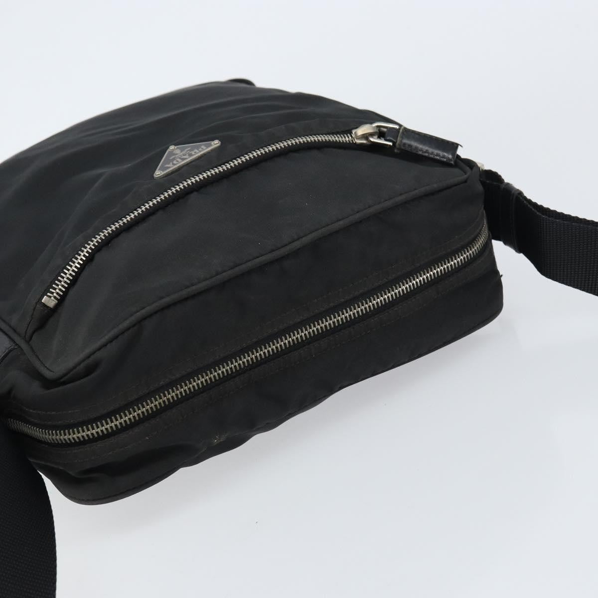 Prada Front Pocket Zip Messenger Bag Tessuto with Saffiano Leather, Black, Nylon, Shoulder Bag