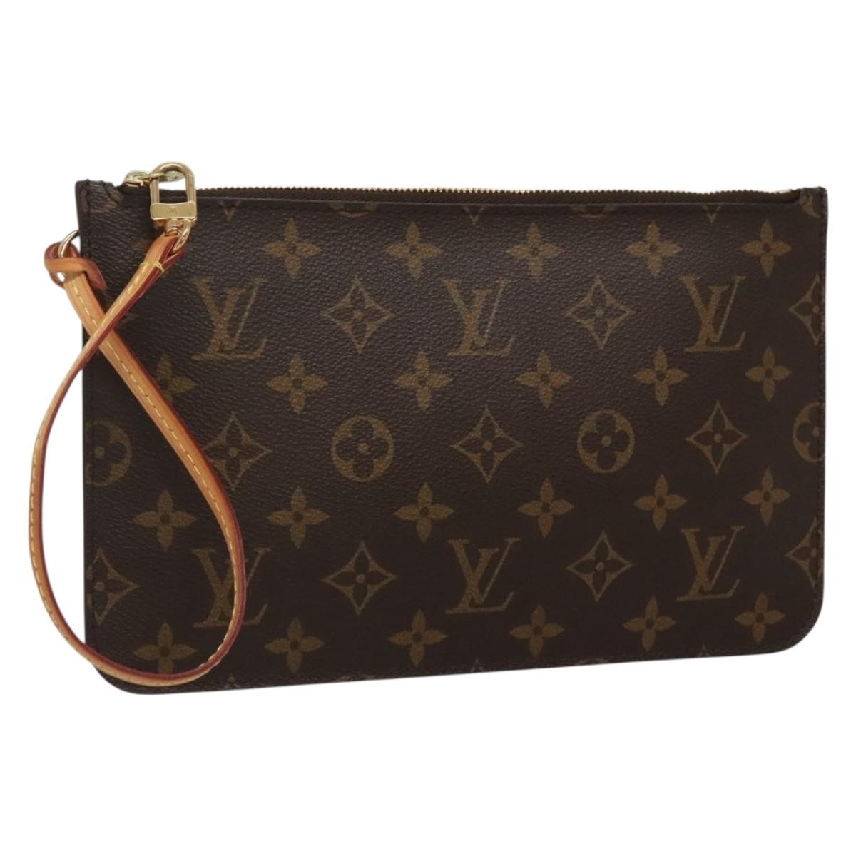 Louis Vuitton Neverfull Pochette Monogram Canvas, BROWN, CANVAS, Tote bag