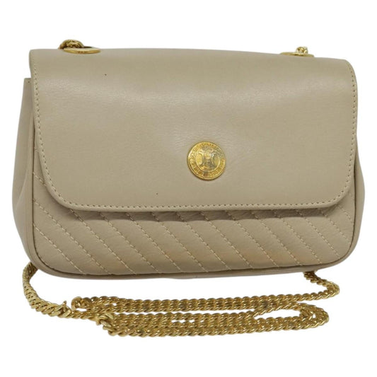 Celine Shoulder Bag Leather, BEIGE, LEATHER, Shoulder bag