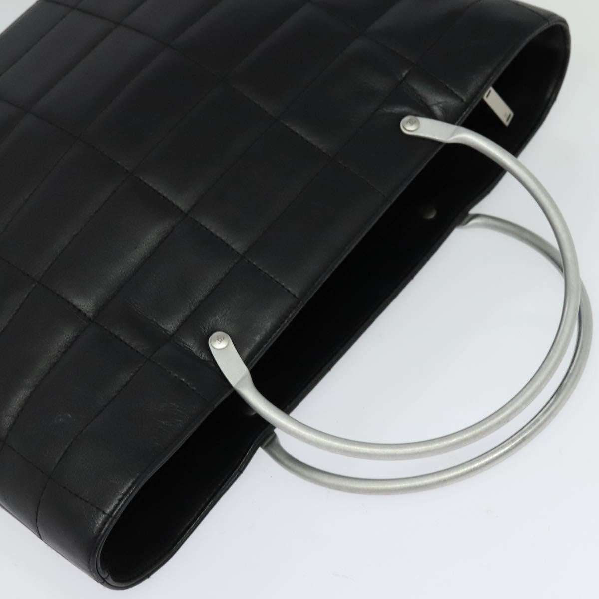 Chanel Vintage Chocolate Bar Metal Ring Tote Quilted Leather, BLACK, LEATHER, Tote bag