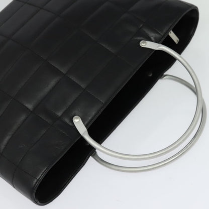 Chanel Vintage Chocolate Bar Metal Ring Tote Quilted Leather, BLACK, LEATHER, Tote bag