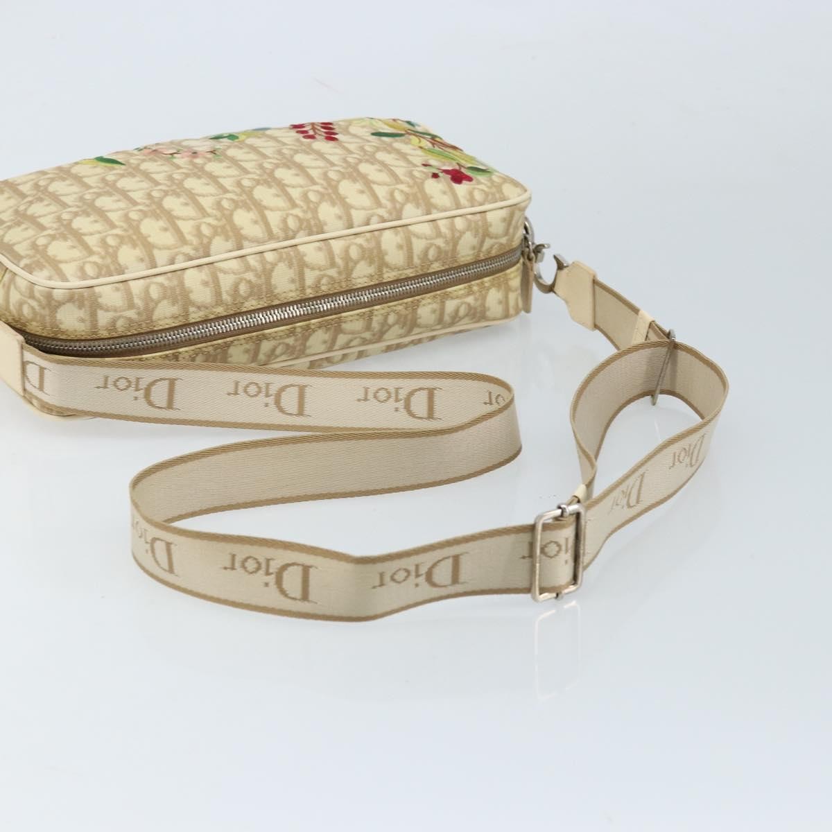 Christian Dior Vintage Crossbody Bag Embroidered Diorissimo Canvas, Beige, Canvas, Shoulder Bag