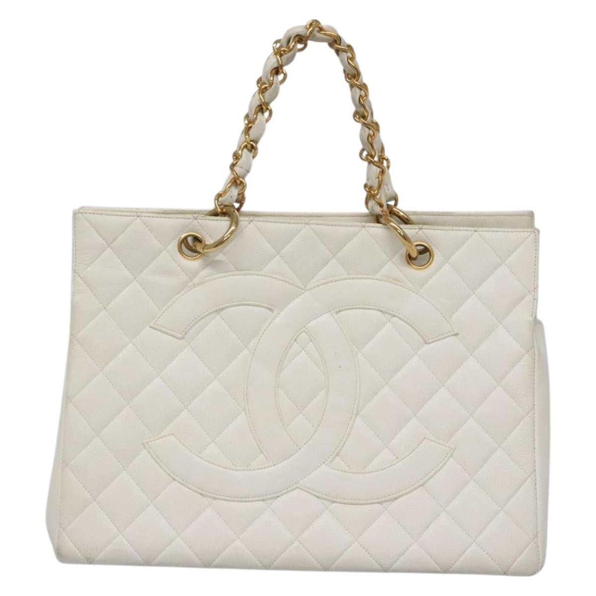 Chanel Vintage Grand Shopping Tote Quilted Caviar, WHITE, LEATHER, Tote bag