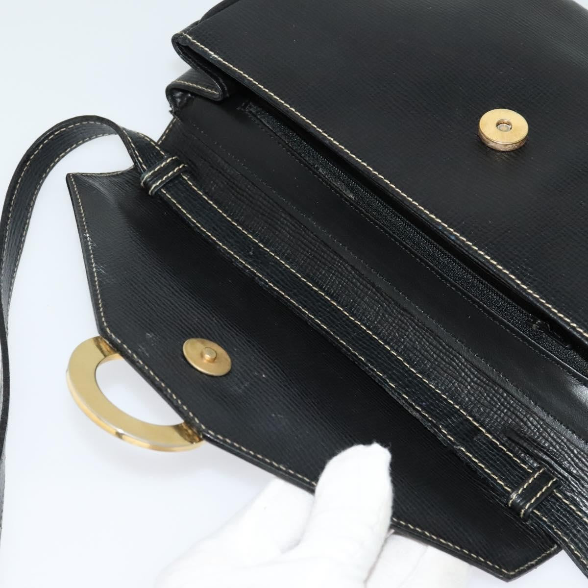 Celine Circle Logo Shoulder Bag Leather, Black, Leather, Shoulder Bag