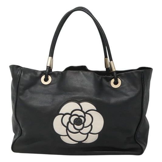 Chanel Camellia Tote Lambskin, BLACK, LEATHER, Tote bag
