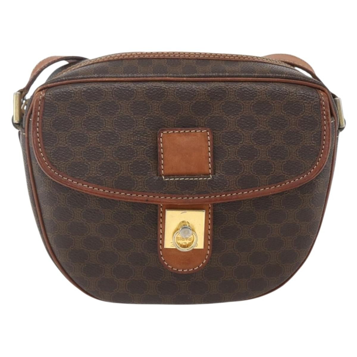 Celine Vintage Macadam Shoulder Bag Canvas and Leather, BROWN, CANVAS, Shoulder bag