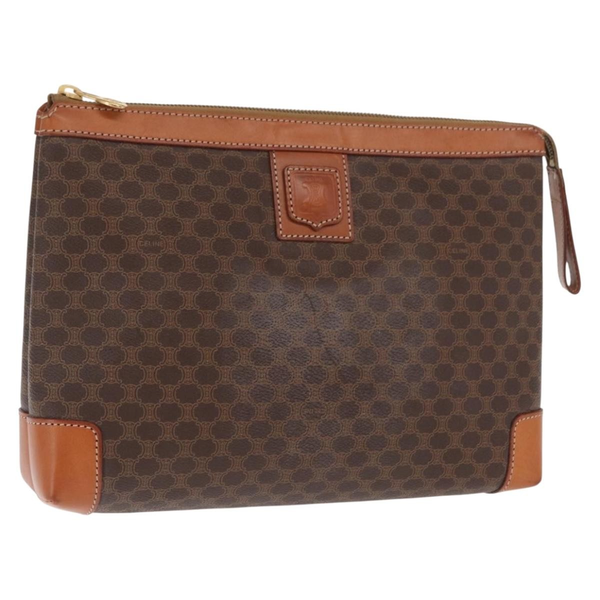 Celine Macadam Pochette Canvas and Leather, BEIGE, CANVAS, Clutche & pouche