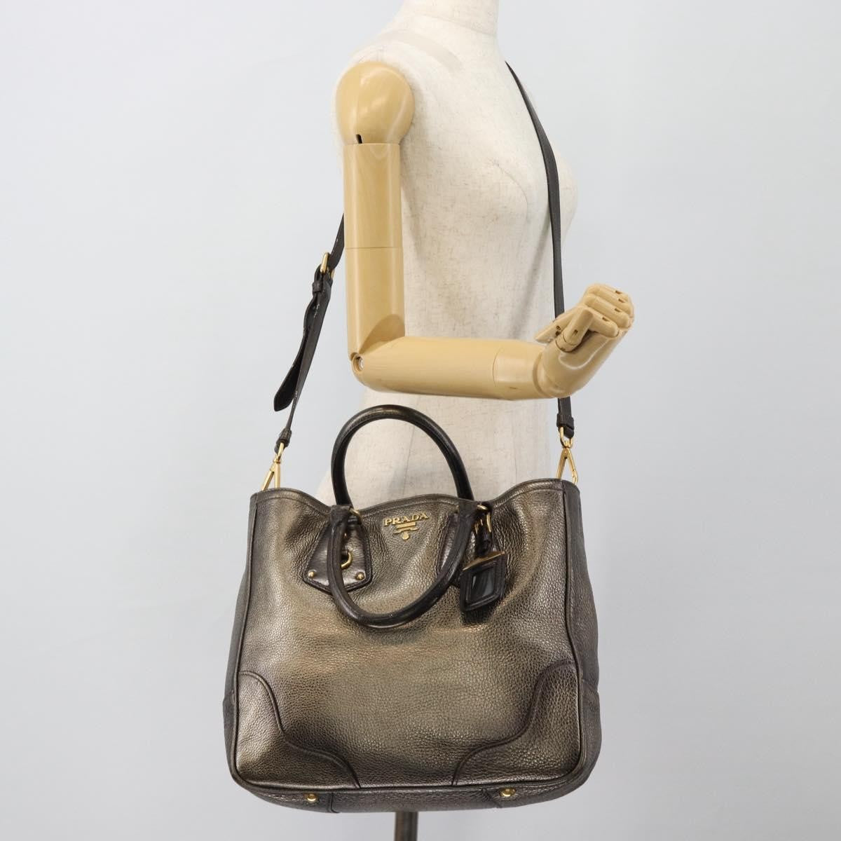 Prada Braided Handle Open Tote Vitello Daino, Gold, Leather, Tote Bag