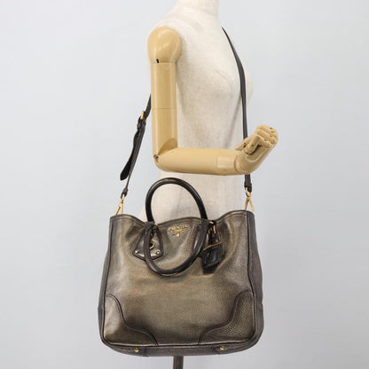 Prada Braided Handle Open Tote Vitello Daino, Gold, Leather, Tote Bag