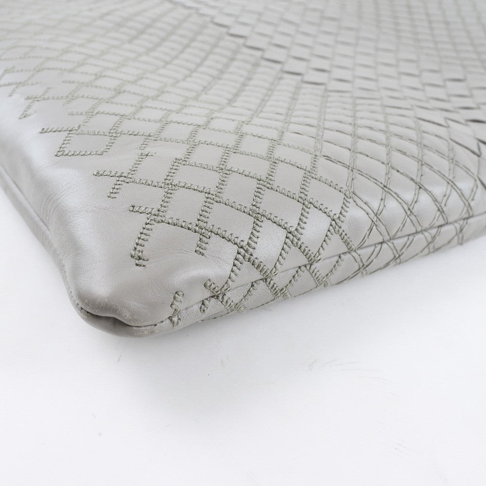 Bottega Veneta Intrecciato Clutch bag Calfskin, GRAY, LEATHER, Clutche & pouche