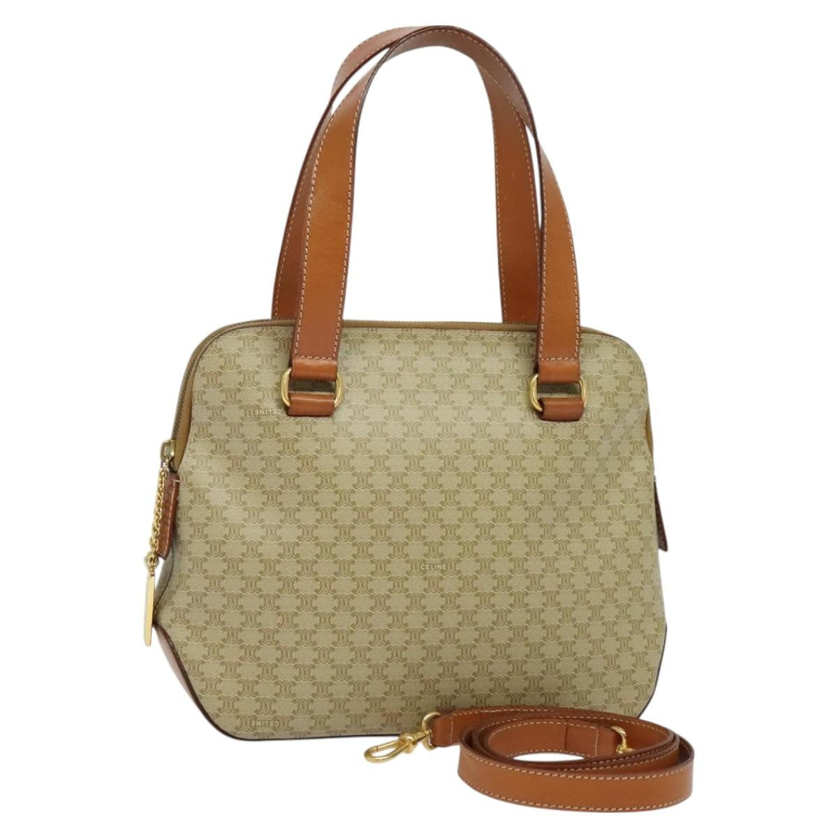Celine Vintage Macadam Handbag Canvas, Beige, Canvas, Handbag