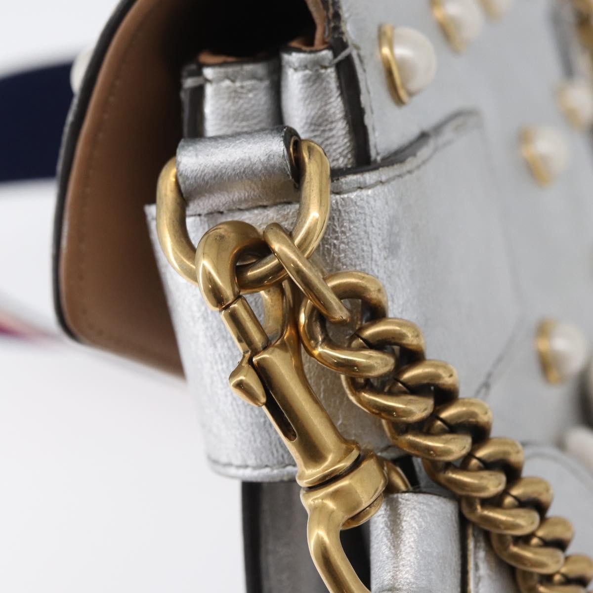Gucci Broadway Pearly Bee Shoulder Bag Embellished Leather, SILVER, LEATHER, Shoulder bag