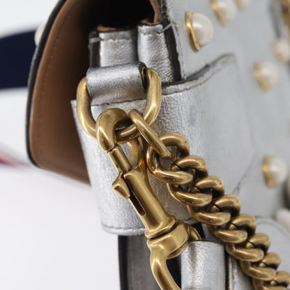 Gucci Broadway Pearly Bee Shoulder Bag Embellished Leather, SILVER, LEATHER, Shoulder bag