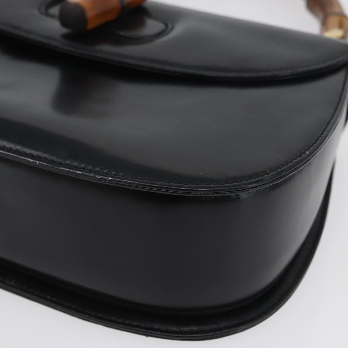 Gucci Vintage Convertible Bamboo Top Handle Bag Leather, BLACK, LEATHER, Handbag