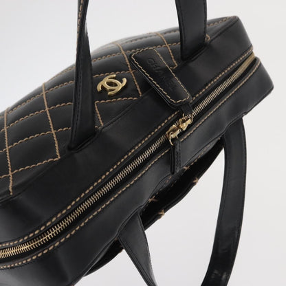 Chanel Surpique Boston Bag Quilted Leather, BLACK, LEATHER, Travel bag