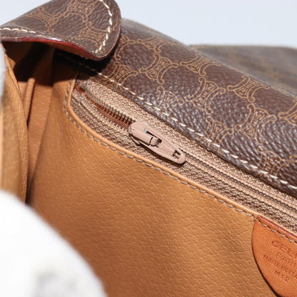 Celine Vintage Macadam Circle Logo Shoulder Bag Canvas and Leather, BROWN, CANVAS, Shoulder bag