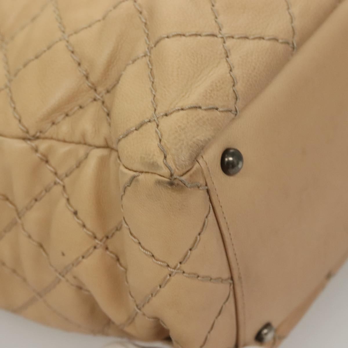 Chanel Petite Shopping Tote Quilted Calfskin, BEIGE, LEATHER, Tote bag