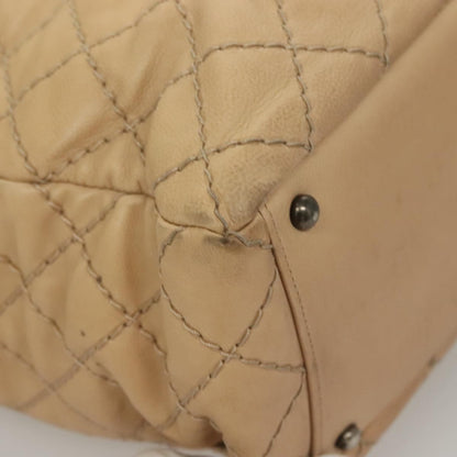 Chanel Petite Shopping Tote Quilted Calfskin, BEIGE, LEATHER, Tote bag