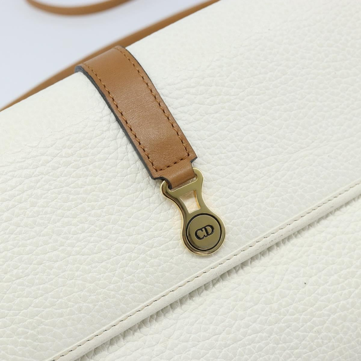 Christian Dior Vintage CD Logo Shoulder Bag Leather, WHITE, LEATHER, Shoulder bag